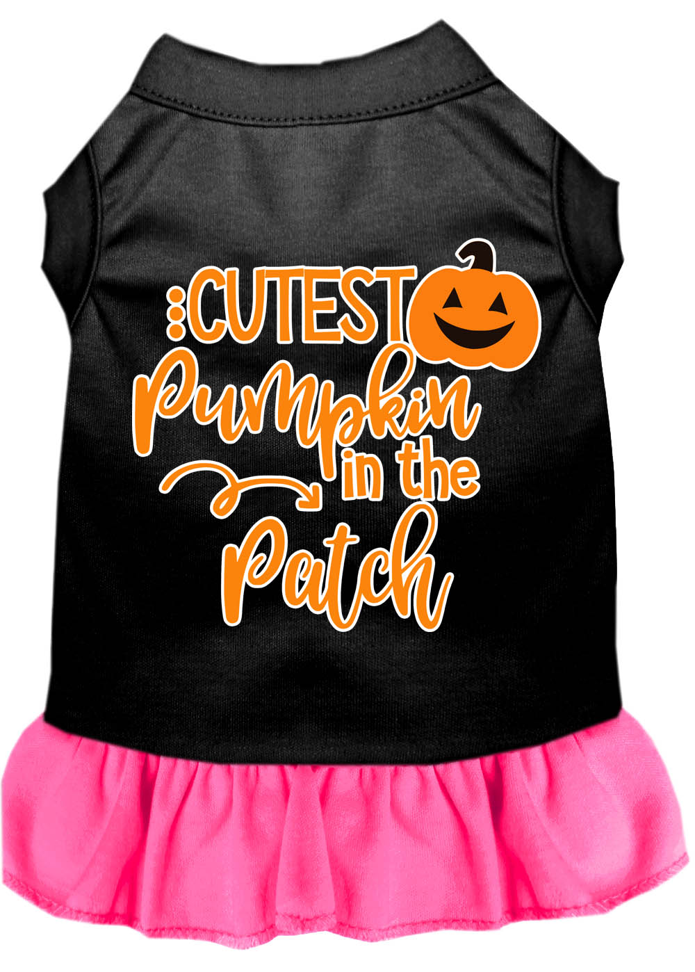 Cutest Pumpkin in the Patch Screen Print Dog Dress Black with Bright Pink XL